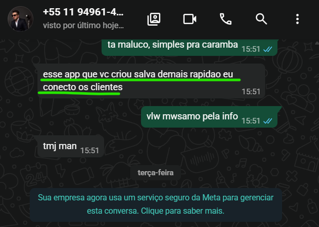 Mensagem de Jefferson Cunha sobre a rapidez para conectar clientes